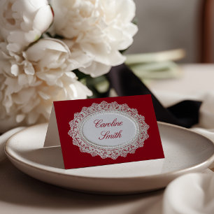 Rouge Red Old Money Lace Wedding Place Card