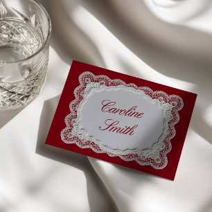 Rouge Red Old Money Lace Wedding Place Card