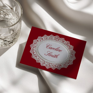 Rouge Red Old Money Lace Wedding Place Card