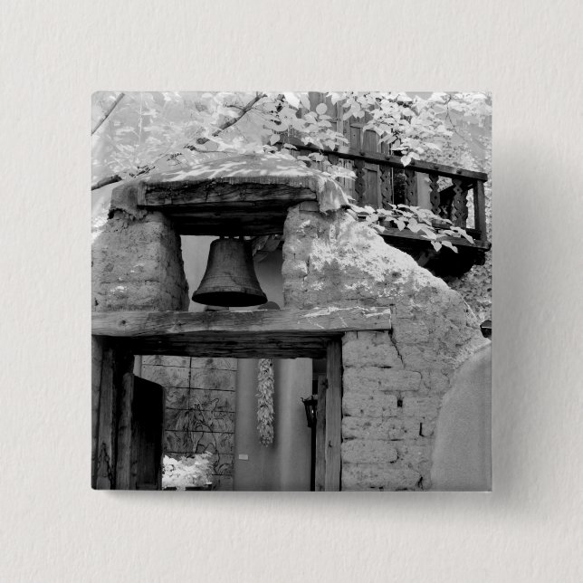 Rough adobe bell in entryway, Santa Fe, New 15 Cm Square Badge (Front)