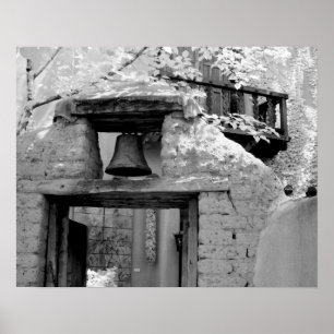 Rough adobe bell in entryway, Santa Fe, New Poster
