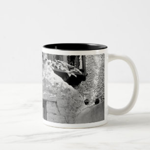 Rough adobe bell in entryway, Santa Fe, New Two-Tone Coffee Mug