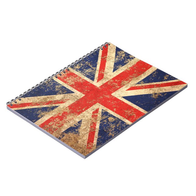 Rough Aged Vintage British Flag Spiral Notebook (Left Side)
