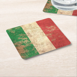Rough Aged Vintage Italian Flag Square Paper Coaster
