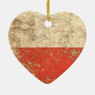 Rough Aged Vintage Polish Flag Ceramic Tree Decoration