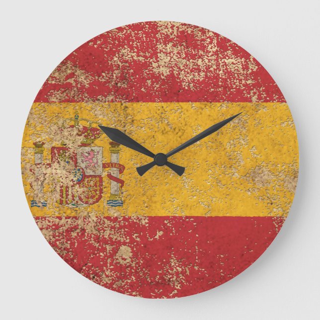 Rough Aged Vintage Spanish Flag Large Clock (Front)