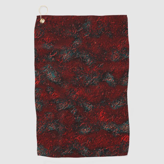Rough and bumpy red with prominent wrinkles green  golf towel (Front)