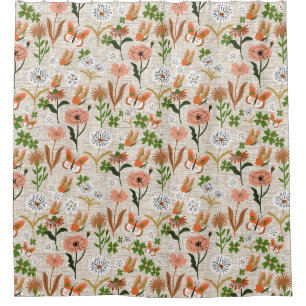 Rough Bamboo Floral Daisy Shamrocks Farmhouse Shower Curtain