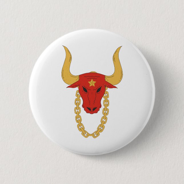 Rough bull | Bull | OX 6 Cm Round Badge (Front)