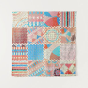 Rough Canvas Patchwork: Textured Vintage Pattern Tapestry