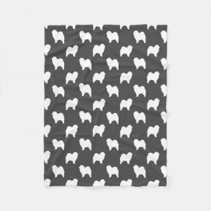 Rough Chow Chow Silhouettes Pattern Grey Fleece Blanket
