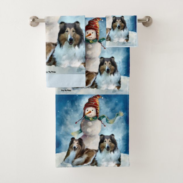 Rough Collie Christmas Bath Towel Set (Insitu)