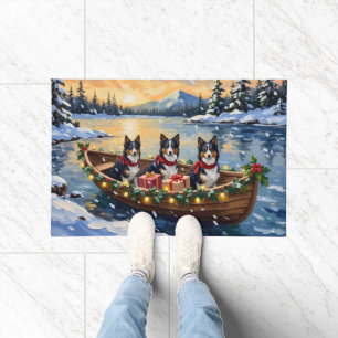 Rough Collie Christmas Boat Holiday Doormat