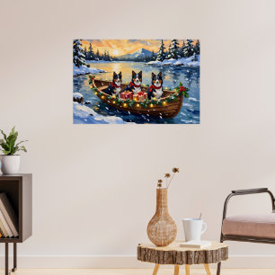 Rough Collie Christmas Boat Holiday Poster