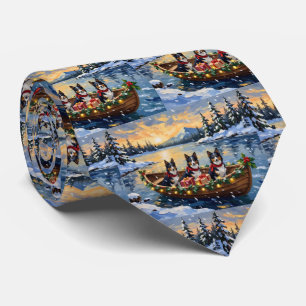 Rough Collie Christmas Boat Holiday Tie