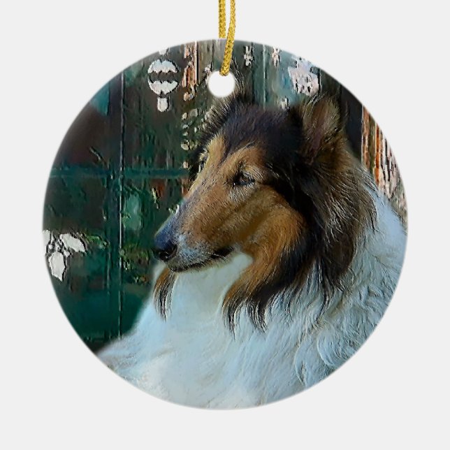Rough Collie Christmas Gifts Ornaments (Front)