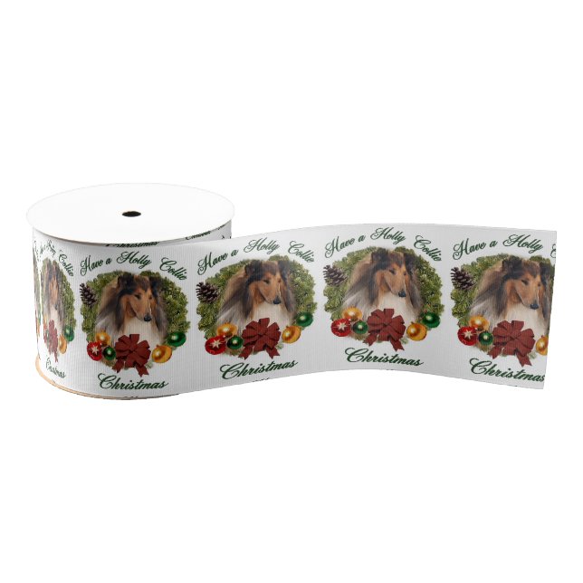 Rough Collie Christmas Grosgrain Ribbon (Spool)