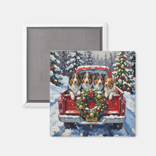 Rough Collie Christmas Red Truck Holiday Magnet
