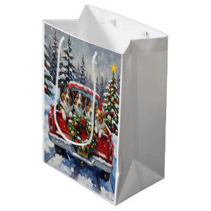 Rough Collie Christmas Red Truck Holiday Medium Gift Bag