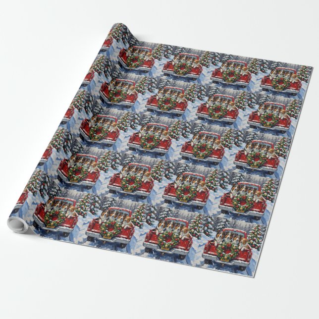 Rough Collie Christmas Red Truck Holiday Wrapping Paper (Unrolled)