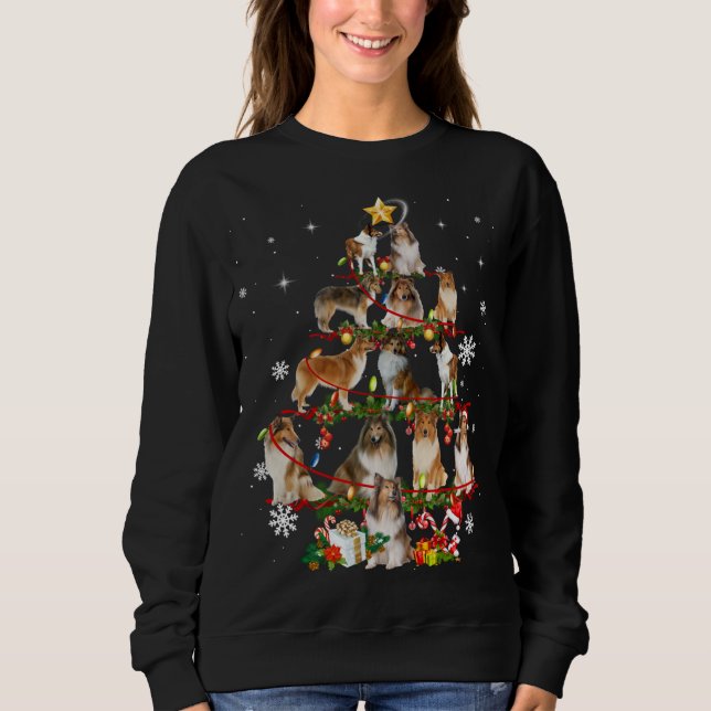 Rough Collie Christmas Tree Lights Sweater Dog Chr (Front)