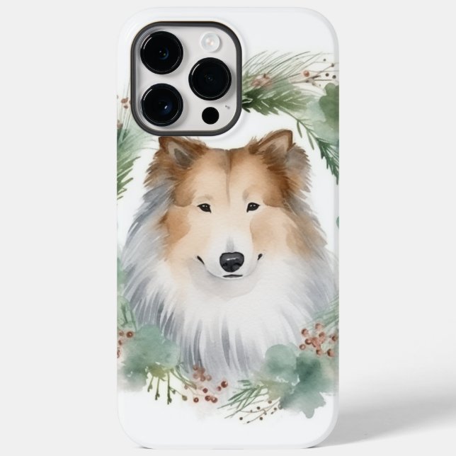 Rough Collie Christmas Wreath Festive Pup  Case-Mate iPhone Case (Back)