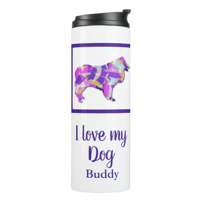 Rough Collie Cute Dog Silhouette PurplePY&B  Thermal Tumbler (Rotated Left)