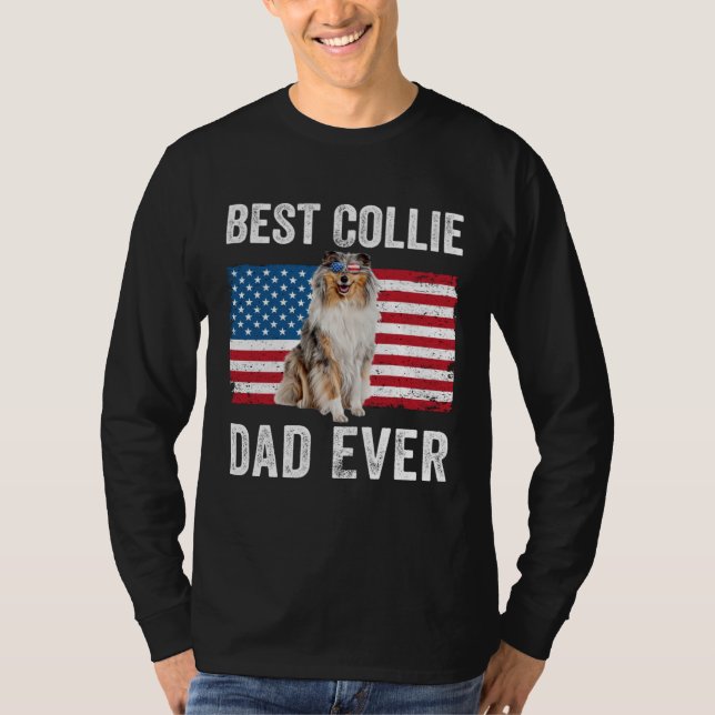 Rough Collie Dad American Flag Collie Dog  Owner T-Shirt (Front)