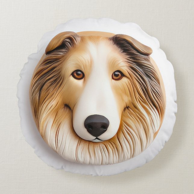 Rough Collie Dog 3D Inspired Round Cushion (Front)