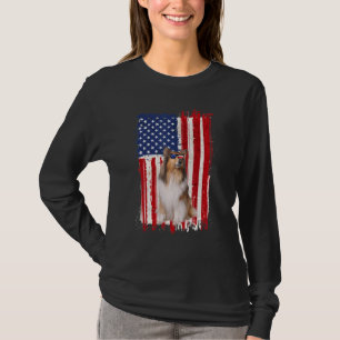 Rough Collie Dog American Flag Patriotic  4th Of J T-Shirt