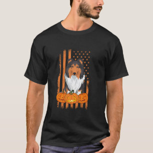 Rough Collie Dog American Flag Patriotic Halloween T-Shirt
