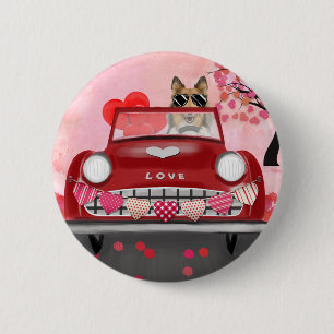Rough Collie Dog Car with Hearts Valentine's  6 Cm Round Badge