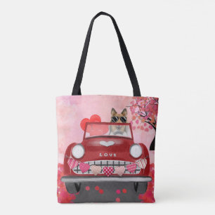 Rough Collie Dog Car with Hearts Valentine's  Tote Bag