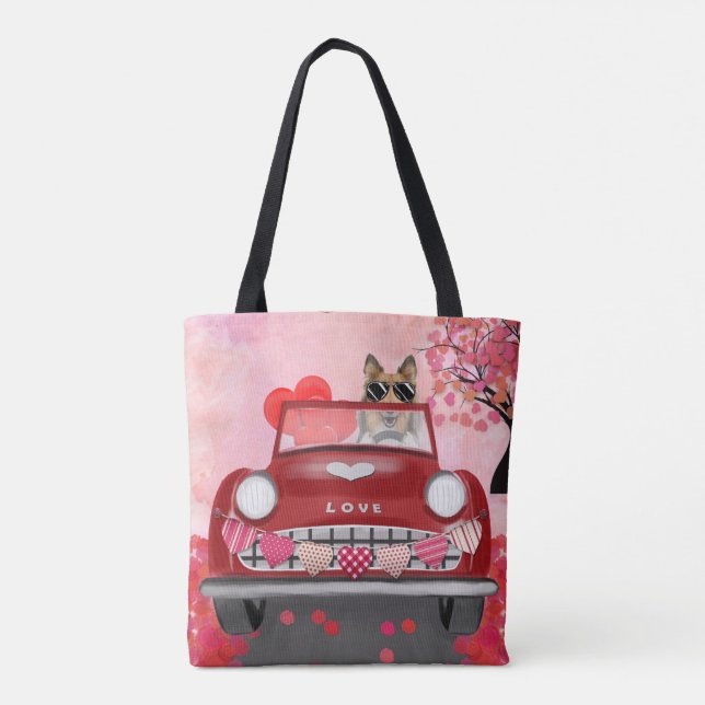 Rough Collie Dog Car with Hearts Valentine's  Tote Bag (Back)
