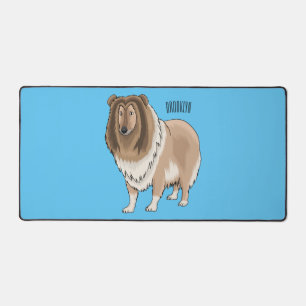 Rough collie dog cartoon illustration desk mat