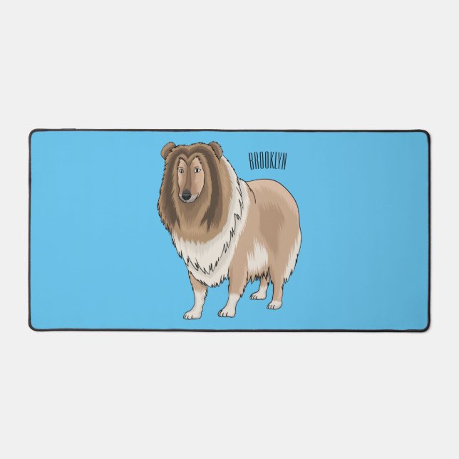 Rough collie dog cartoon illustration desk mat (Front)