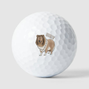 Rough collie dog cartoon illustration golf balls
