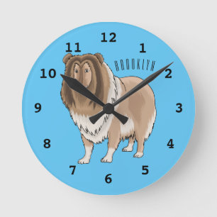 Rough collie dog cartoon illustration round clock