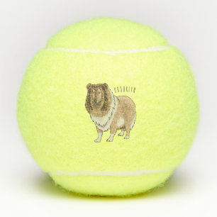 Rough collie dog cartoon illustration tennis balls