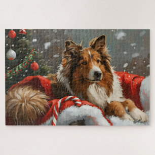 Rough Collie Dog Christmas Festive Jigsaw Puzzle