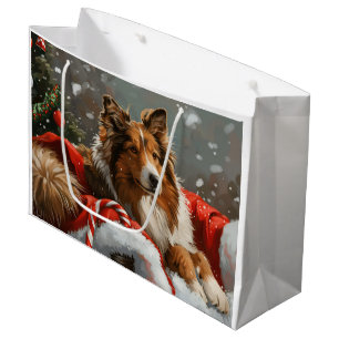Rough Collie Dog Christmas Festive Large Gift Bag
