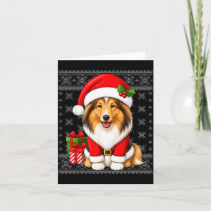 Rough Collie Dog Christmas Santa Costume Ugly Card