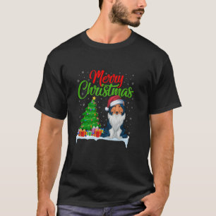 Rough Collie Dog Christmas Tree Lights Funny Xmas  T-Shirt