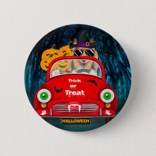 Rough Collie Dog Driving Car Scary Halloween 6 Cm Round Badge