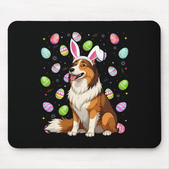 Rough Collie Dog Easter Egg Hunt Bunny Ear Easter  Mouse Pad (Front)
