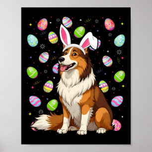 Rough Collie Dog Easter Egg Hunt Bunny Ear Easter  Poster