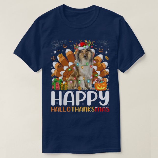 Rough Collie Dog Halloween Christmas Happy Halloth T-Shirt (Design Front)