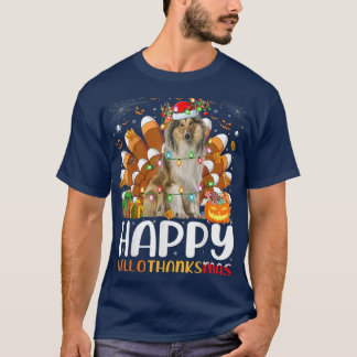 Rough Collie Dog Halloween Christmas Happy Halloth T-Shirt