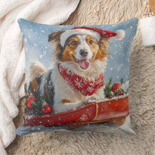 Rough Collie Dog in Sledge Let it Snow Christmas Cushion