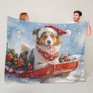 Rough Collie Dog in Sledge Let it Snow Christmas Fleece Blanket